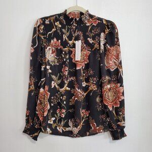 Gorgeous Romantic Floral Boho Dressy Elegant Blouse Top Women Size XS